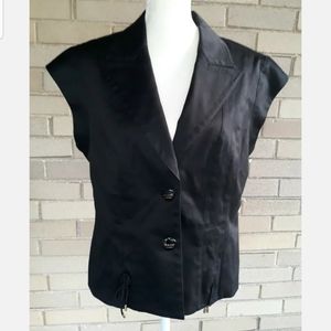 ESCADA Women's Black Cotton Vest Peak Lapel with Lace-Up Detail Size 40 US 10